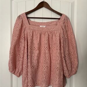 Lauren Conrad Pink Eyelet Peasant Blouse – Size L